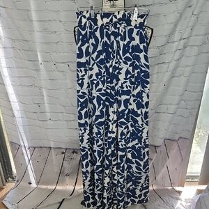 SHEIN Navy and Cream Floral Flowy Wide Leg Pants Size Small